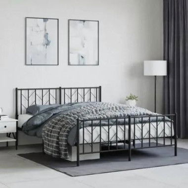 Metal Bed Frame with Headboard and FootboardÂ Black 150x200 cm