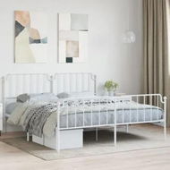 Detailed information about the product Metal Bed Frame with Headboard and FootboardÂ White 183x203 cm King Size