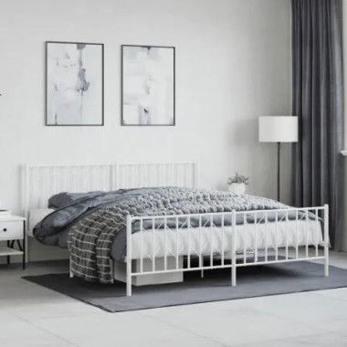 Metal Bed Frame with Headboard and FootboardÂ White 183x203 cm King Size