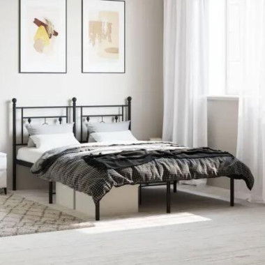 Metal Bed Frame with Headboard Black 135x190 cm