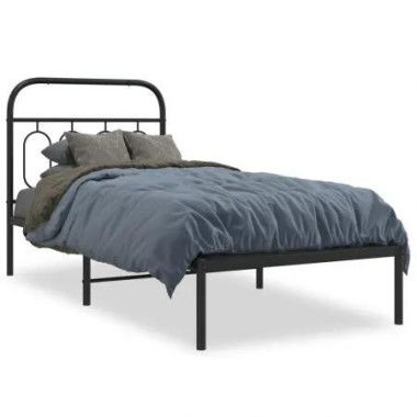 Metal Bed Frame with Headboard Black 90x190 cm