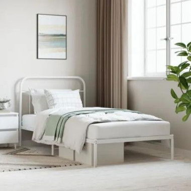 Metal Bed Frame with Headboard White 106x203 cm King Single Size