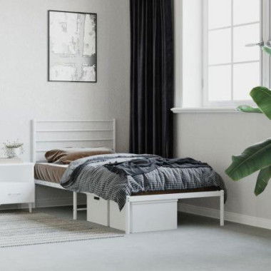 Metal Bed Frame With Headboard White 107x203 Cm King Single Size