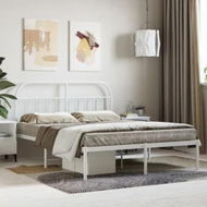 Detailed information about the product Metal Bed Frame with Headboard White 153x203 cm Queen Size