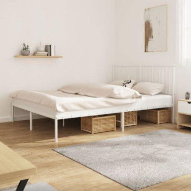 Metal Bed Frame With Headboard White 153x203 Cm Queen