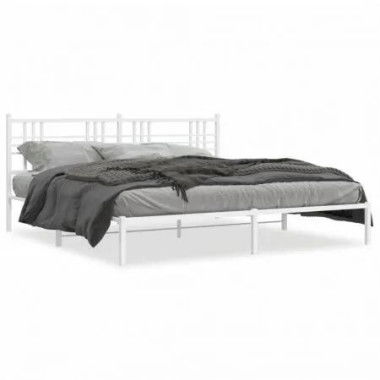 Metal Bed Frame with Headboard White 183x203 cm King Size