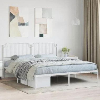 Metal Bed Frame with Headboard White 183x203 cm King Size