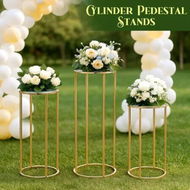 Detailed information about the product Metal Cylinder Stand 3PCS Cake Plant Flower Pot Display Holder Corner Round Pedestal Plinth Side Table Gold Wedding Party Birthday Dessert Decoration