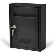 Detailed information about the product Metal Donation Cash Box Collection Safe Suggestion Box with Lock Wall Mounted Mailbox Delivery Ballot Container Black