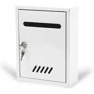 Detailed information about the product Metal Donation Cash Box Collection Safe Suggestion Box with Lock Wall Mounted Mailbox Delivery Ballot Container White