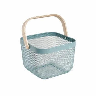 Metal Mesh Steel Basket Garden Harvest Basket Vegetables Square Wire Basket with Handle Storage Organizer Multi-functional Fruit Basket (Blue)