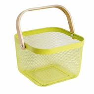 Detailed information about the product Metal Mesh Steel Basket Garden Harvest Basket Vegetables Square Wire Basket with Handle Storage Organizer Multi-functional Fruit Basket (Green)