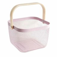 Detailed information about the product Metal Mesh Steel Basket Garden Harvest Basket Vegetables Square Wire Basket with Handle Storage Organizer Multi-functional Fruit Basket (Pink)