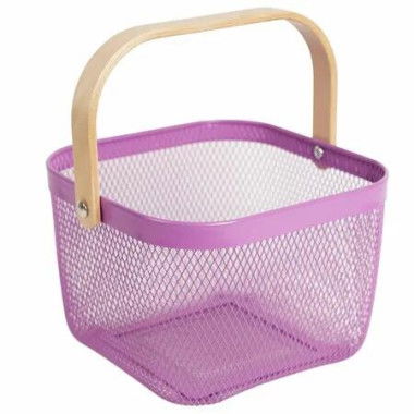 Metal Mesh Steel Basket Garden Harvest Basket Vegetables Square Wire Basket with Handle Storage Organizer Multi-functional Fruit Basket (Purple)