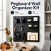 Metal Peg Board Wall Organiser Kit 4 Pegboards Modular Garage Tool Storage Panels Shelves Hooks Adhesive No-Drill Mount for Office Craft Room Kitchen. Available at Crazy Sales for $39.95