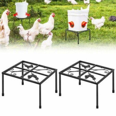 Metal Stand For Chicken Feeder Waterer Iron Stand Holder With 4 Legs Rectangular Supports Rack For Buckets Barrels Equipped Installed With Feeder Waterer Port For Coop Poultry Indoor Outdoor (2 Pack)