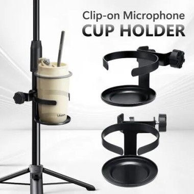 Mic Stand Cup Holder Adjustable Microphone Mount Drink Water Bottle Organiser