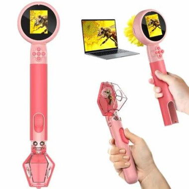 Microscope with Bug Catcher 1080P HD Digital Handheld Portable Kids Microscope,2 in 1 STEM Science Educational Learning Kit Christmas Gifts Toys-Pink