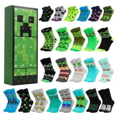 Minecraft Advent Calendar 2025 for Kids Teens 24 Pairs of Calf Boys Socks Christmas Countdown Calendar Creeper TNT Xmas Surprise Gifts for Gamers