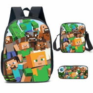 Detailed information about the product Minecraft School Bag For Primary And Secondary School Students My World Game Peripheral Backpack Three-Piece Set, Backpack+Shoulder Bag+Pencil Case