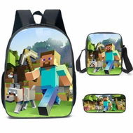 Detailed information about the product Minecraft School Bag For Primary And Secondary School Students My World Game Peripheral Backpack Three-Piece Set, Backpack+Shoulder Bag+Pencil Case