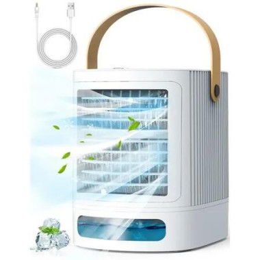 Mini Evaporative Air Cooler/Conditioner with 3-Level Humidification, 3 Speeds, and 7-Color Night Light for Bedroom Room Office