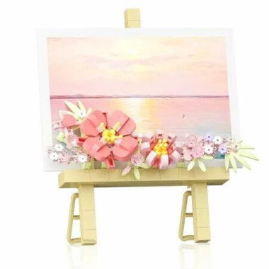 Mini Flower Building Bouquet Set,Block Easel for Desk Decorations and Message Stickers,Flower Building Toys Building Blocks Flower (Pink 362Pcs)