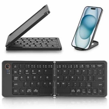 Mini Foldable Bluetooth Keyboard with Holder Travel Portable Rechargeable Keyboard for Android Windows iOS,Support 3 Devices(Black)