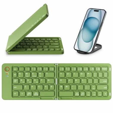 Mini Foldable Bluetooth Keyboard with Holder Travel Portable Rechargeable Keyboard for Android Windows iOS,Support 3 Devices(Green)