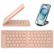 Detailed information about the product Mini Foldable Bluetooth Keyboard with Holder Travel Portable Rechargeable Keyboard for Android Windows iOS,Support 3 Devices(Pink)