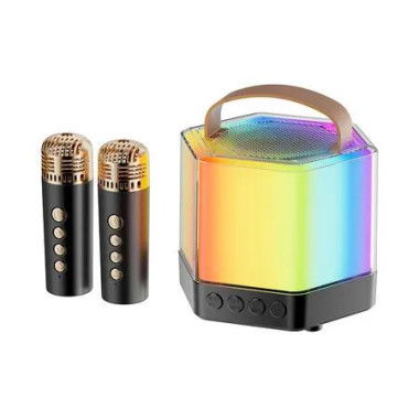 Mini Karaoke Machine for Kids, Portable Bluetooth Karaoke Speaker with 2 Wireless Microphones and Party Lights, Birthday Gifts for Girls Boys, Black