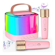 Detailed information about the product Mini Karaoke Machine for Kids, Portable Bluetooth Karaoke Speaker with 2 Wireless Mics and LED Color Lights, Home KTV, Birthday for Girls and Boys, Pink