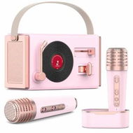Detailed information about the product Mini Karaoke Machine Portable Bluetooth Speaker with 2 Wireless Microphones and Charging Pod, Stereo Sound Enhanced Bass Gifts for Girls,Pink