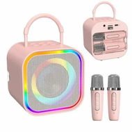 Detailed information about the product Mini Karaoke Machine Portable Bluetooth Speaker with 2 Wireless Microphones Built-in Storage,Fun Voice Effects Dynamic LED Lights,Birthday Gifts(Pink)