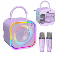 Detailed information about the product Mini Karaoke Machine Portable Bluetooth Speaker with 2 Wireless Microphones Built-in Storage,Fun Voice Effects Dynamic LED Lights,Birthday Gifts(Purple)