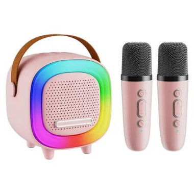 Mini Karaoke Machine Speaker for Kids, Portable Bluetooth with 2 Wireless Microphones, Gift Ideas for Boys and Girls (Pink)
