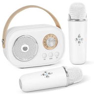 Detailed information about the product Mini Karaoke Machine,Portable Bluetooth Speaker with 2 Wireless Microphones and Stereo Sound Enhanced Bass,Gifts forAge3+ Home Party (White)