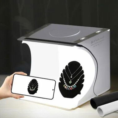 Mini Light Box,Photography Table Top Light Box 20 LED Portable Photo Studio Shooting Tent with 2 Kinds Color Backdrops (24x23x23cm)