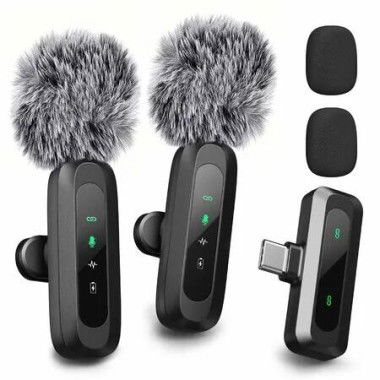 Mini Microphone for iPhone With LED Display,Bluetooth Mic,Wireless Lavalier Microphone with HD Noise Cancelling,Portable Lapel Mic,Type-C