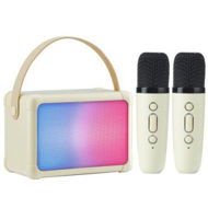 Detailed information about the product Mini Portable Bluetooth Karaoke Speaker with 2 Wireless Microphones and Colorful Lights for Kids , Gift Toys for Girls Boys Party (Beige)