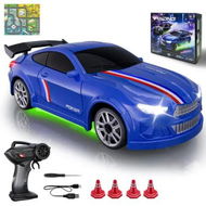 Detailed information about the product Mini RC Drift Car 1:64 Scale,Remote Control Car with LED Lights & 2-Speed Modes,2.4GHz Stunt Drifting RC Toys with 4 Obstacles & Track Mat,Blue