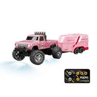 Detailed information about the product Mini Rc Monster Truck,Mini Monster Trucks,1:64 Scale Monster Truck Remote Control Car with Lights,Mini Rc Truck with Trailer,Mini Drift Rc Car (Pink)