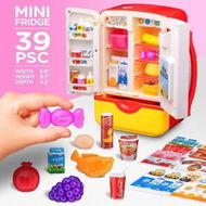 Detailed information about the product Mini Refrigerator with Ice Dispenser and Freezer Air, Music Play Buttons and Colorful LED Lights. Comes with a Lot of Play Food, 39 Piece Set Pink