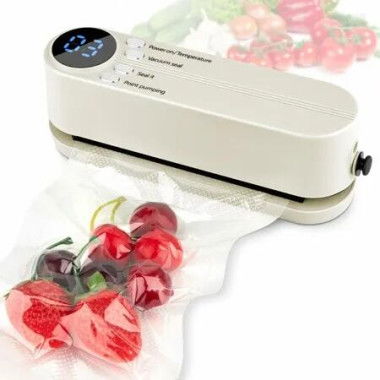 Mini Vacuum Sealer Food 3-in-1 Cordless Rechargeable Dry Moist Storage 4 Snack Bags Heat Sealer Chip Inflation Pump,Beige