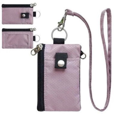 Minimalist RFID Blocking Small Wallet with ID Window,WaterResistant Zip Id Case Wallet with Lanyard Keychain for Cards,Cash,Travel,Women,Men (Light Pink)