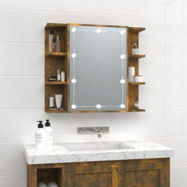 Mirror Cabinet With LED Smoked Oak 70x16.5x60 Cm.