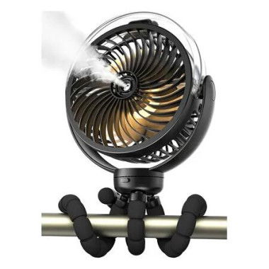 Misting Stroller Fan, 4000mAh Battery Operated Portable Fan with Light and 360 Degree Pivoting, Personal Fans, Black