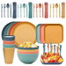 Mixed Colors 48 Piece Wheat Straw Tableware Set 4 Person Unbreakable Plates Bowls Cups Microwave Dishwasher Safe. Available at Crazy Sales for $29.99