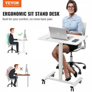 Mobile Standing Desk, 28'-44' Gas-Spring Height Adjustable Sit-Stand Desk, 4 360Â° Swivel Wheels (2 Lockable) Portable Rolling Laptop Table Computer Cart for Home Office School, 40LBS Loading