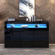 Detailed information about the product Modern 3 Doors Buffet Sideboard Dresser Storage Cabinet High Gloss Cupboard - Black